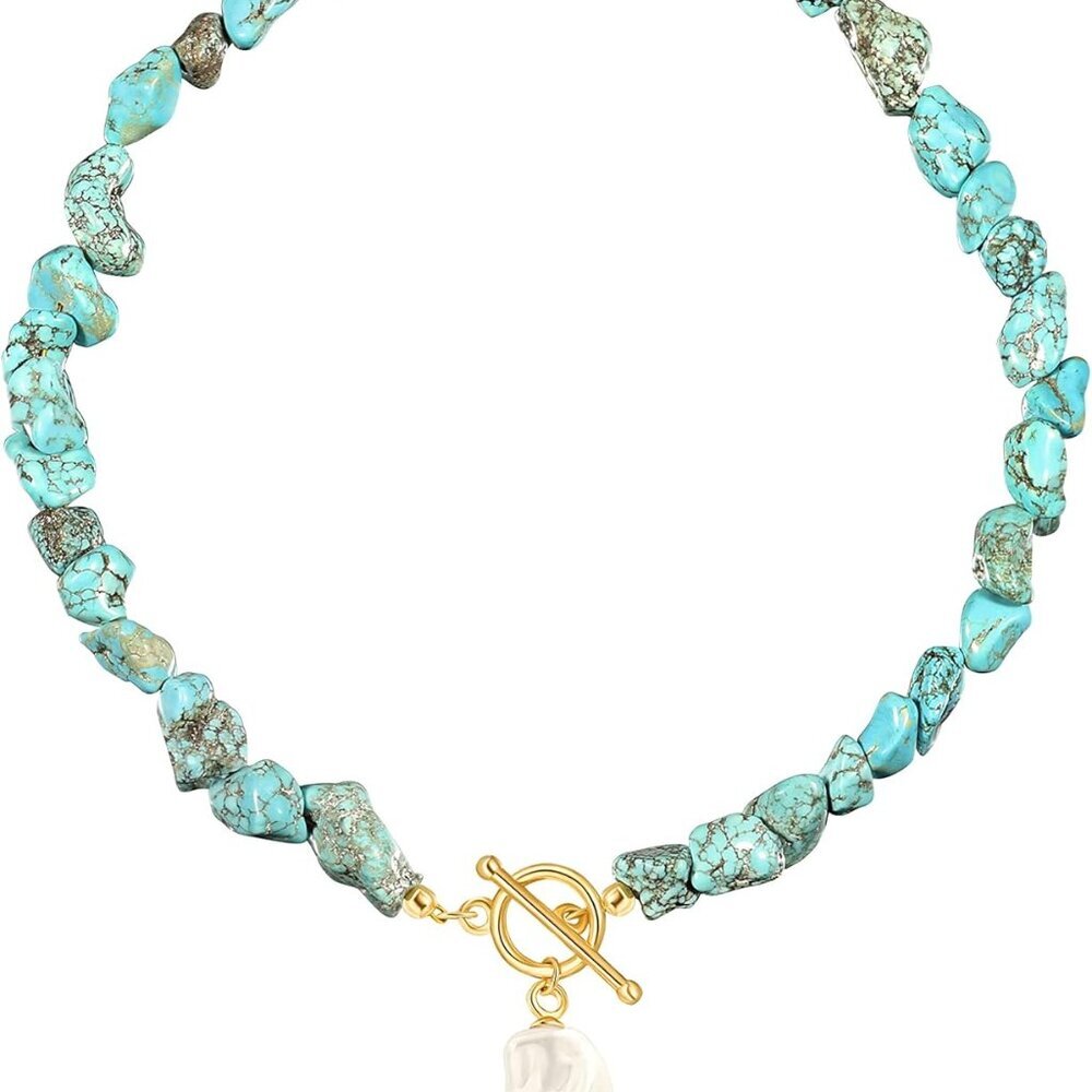 18k Gold Chain Link Necklace for Women, Baroque Pearl/Compass Pendant Necklace
